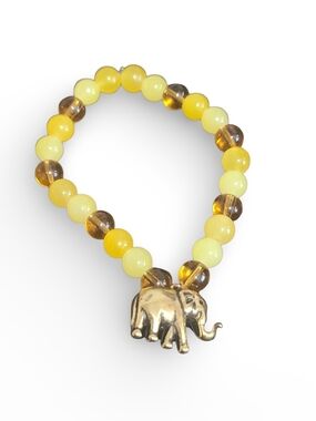 Yellow Beaded Elephant Charm Bracelet